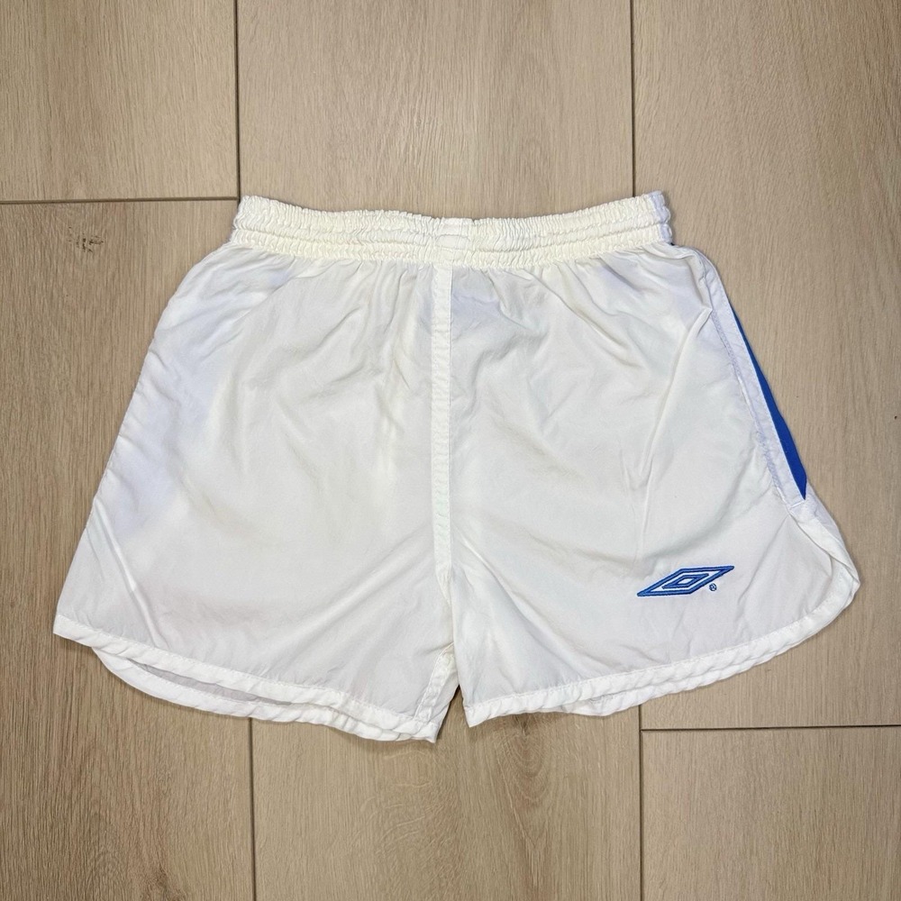 VTG Umbro Cruz‎ Azul Kids Soccer Shorts Size 6 White Blue Nylon Retro 90s Sport